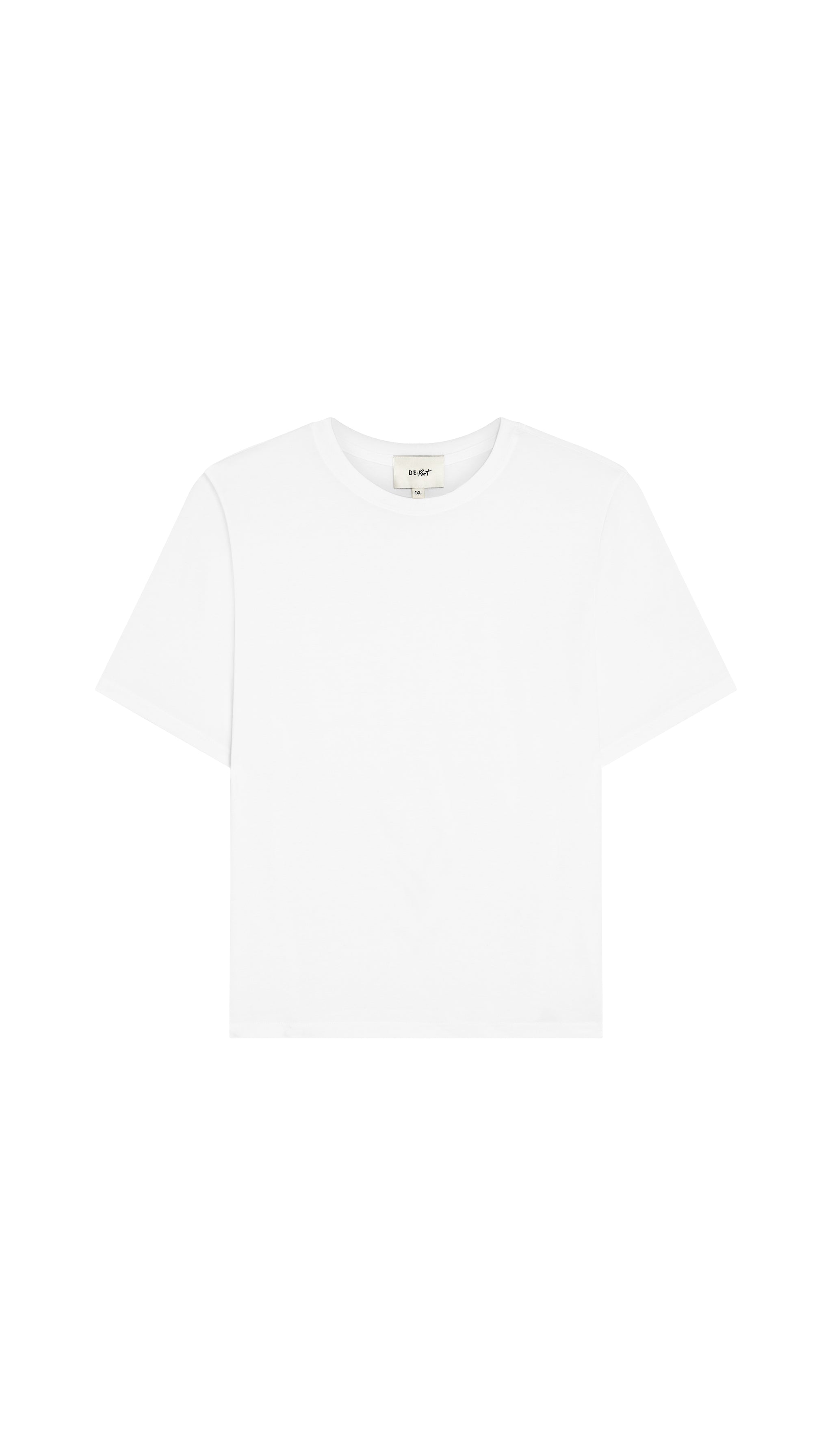 White crew neck t-shirt flat on a white background