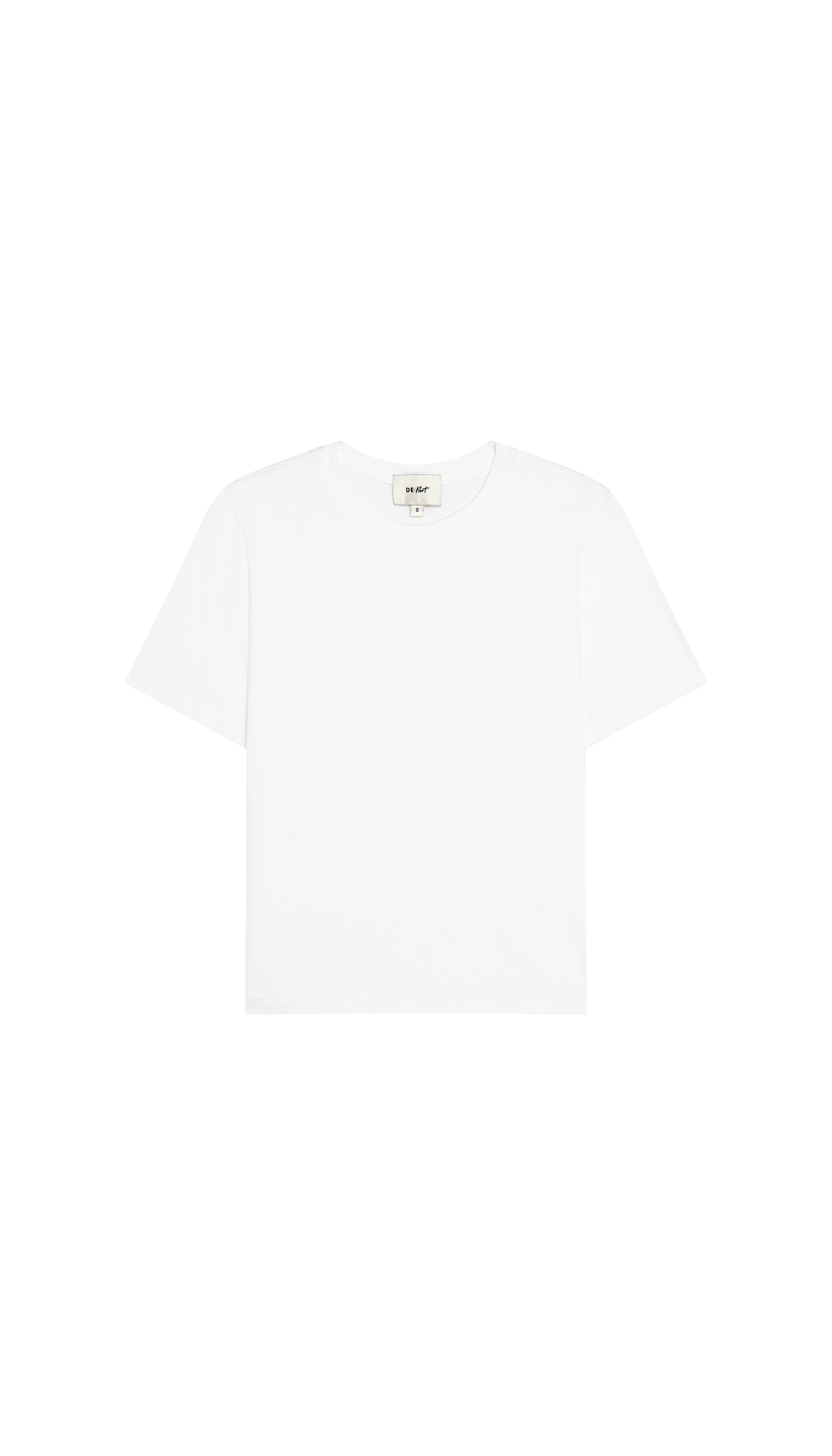 White crew neck t-shirt on a white background