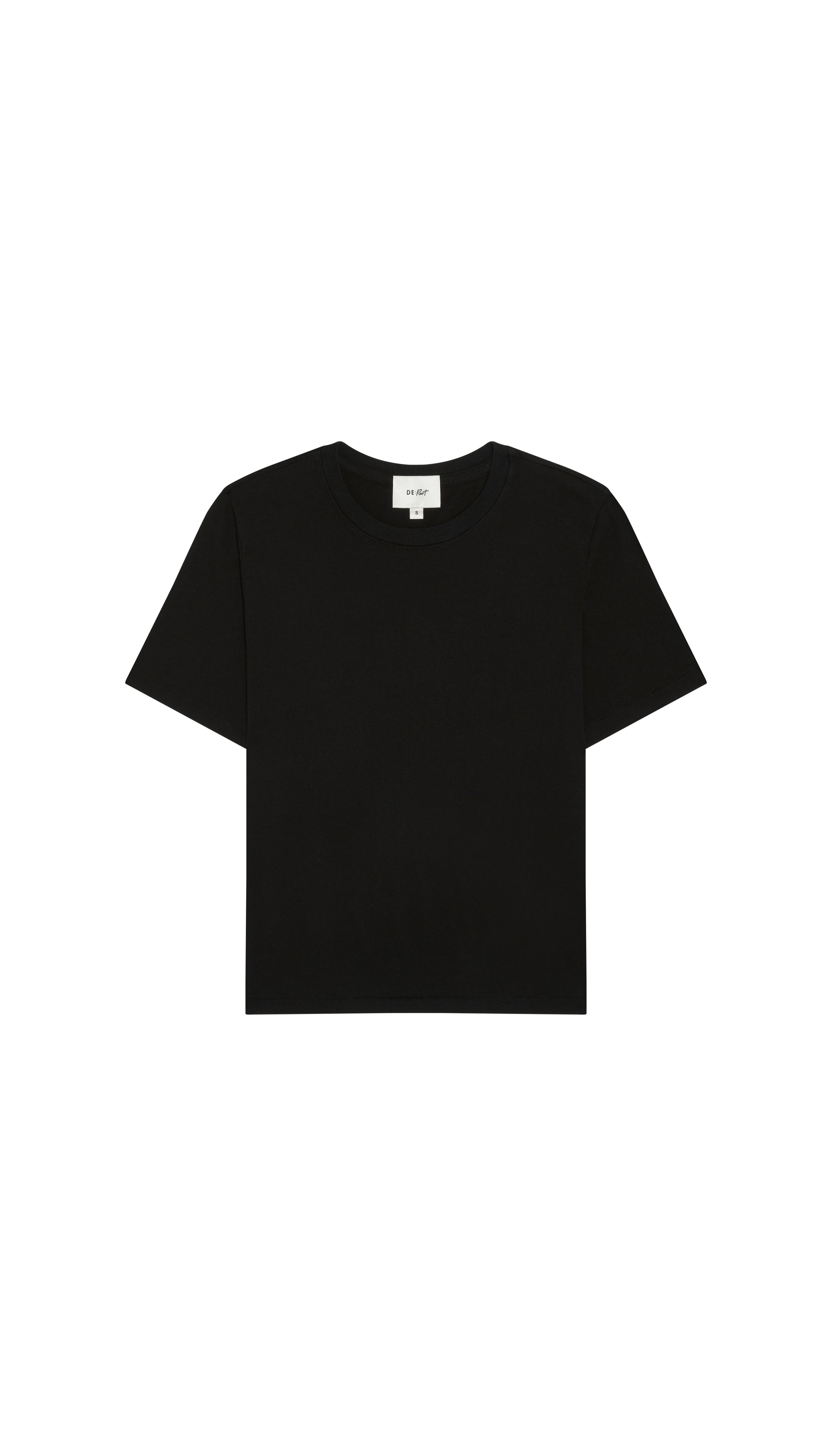 Black crew t-shirt on a white background