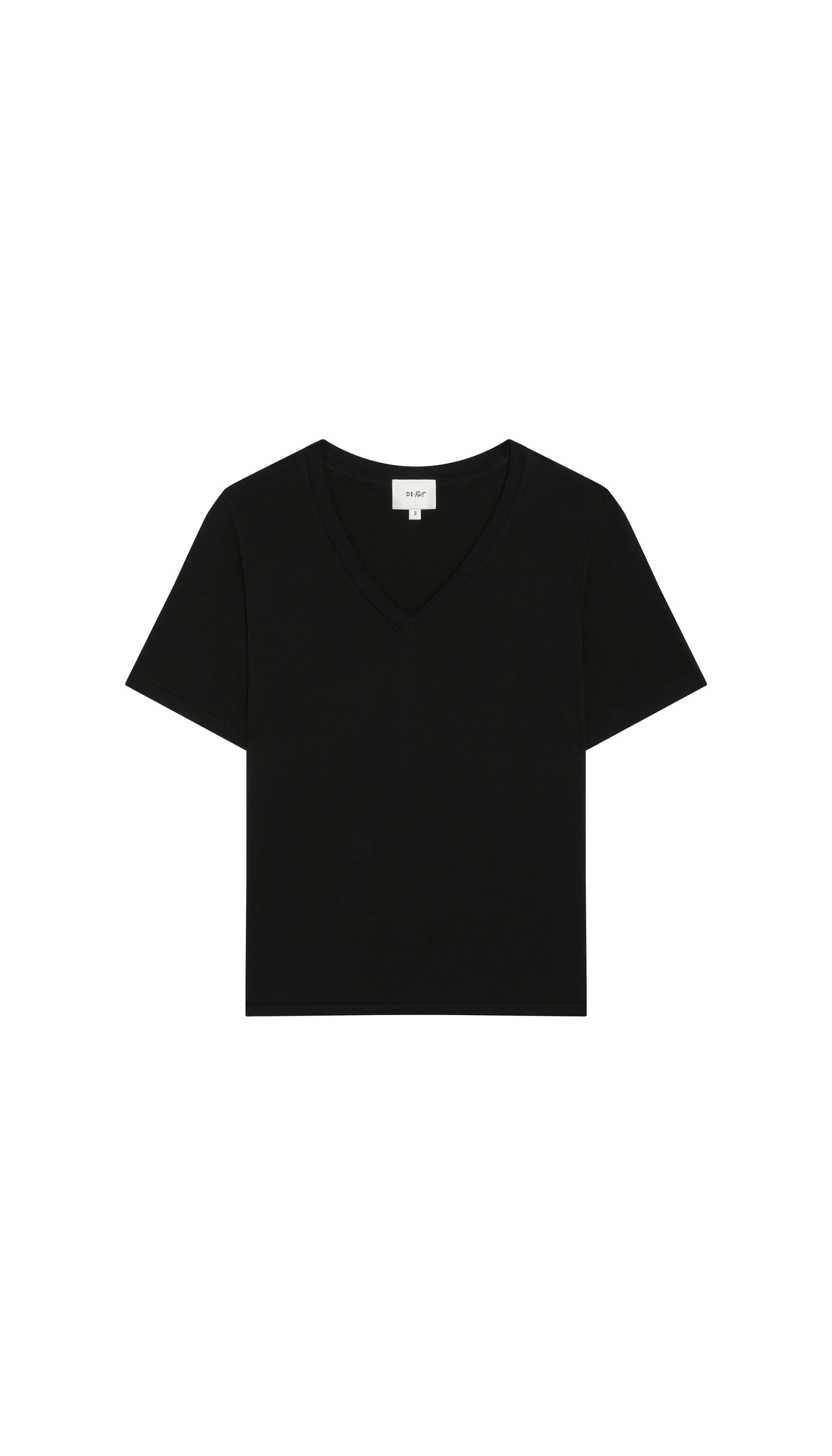 DePart black v-neck t-shirt on a white background