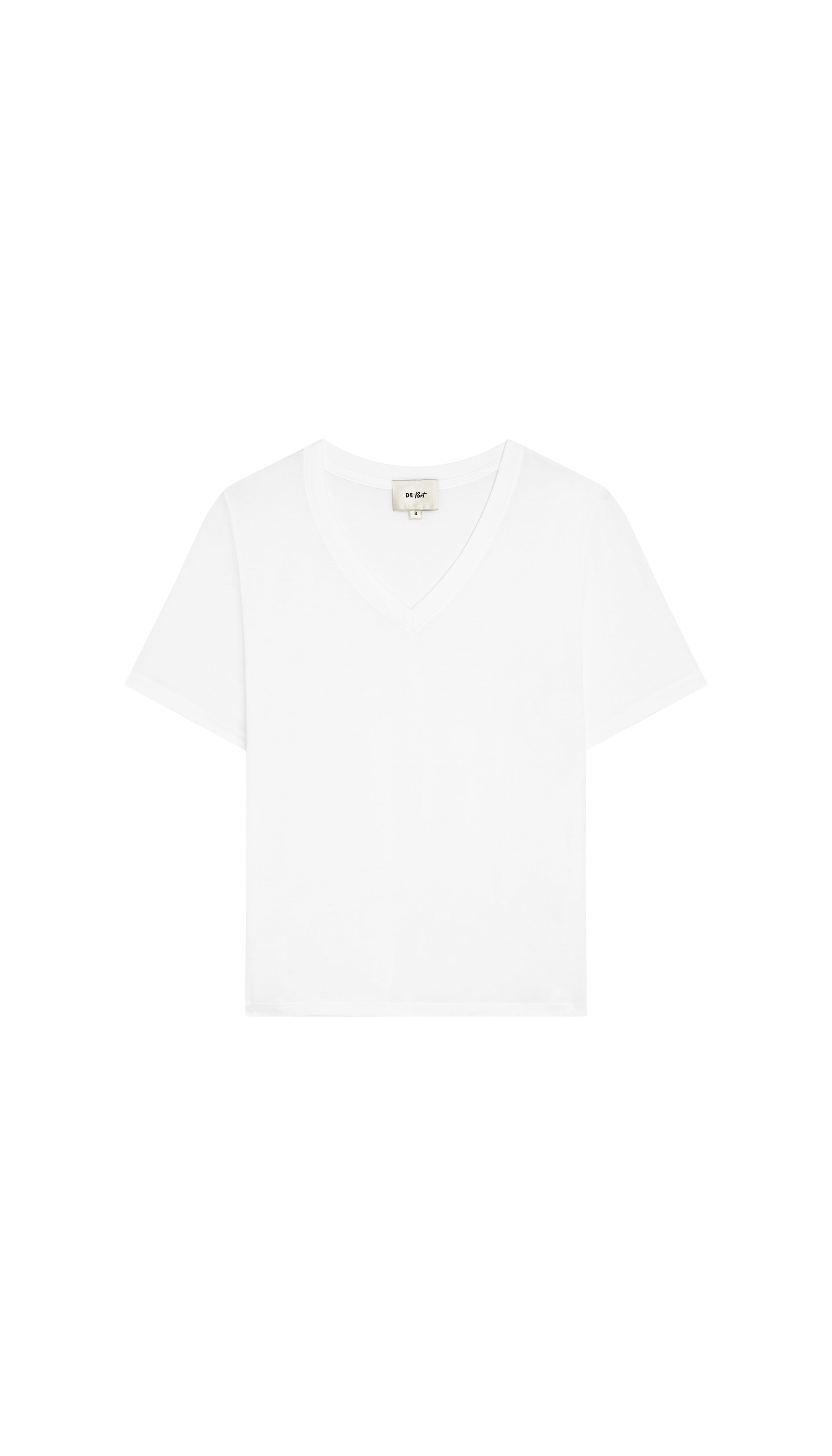 DePart white v-neck t-shirt on a white background