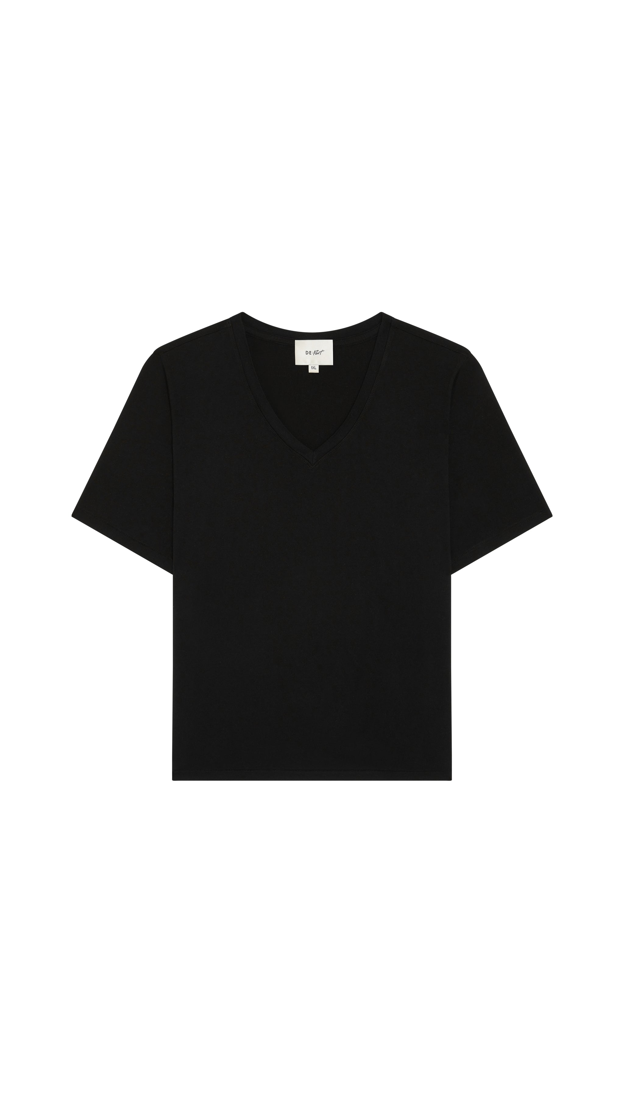Black Depart v-neck t-shirt flat on a white background
