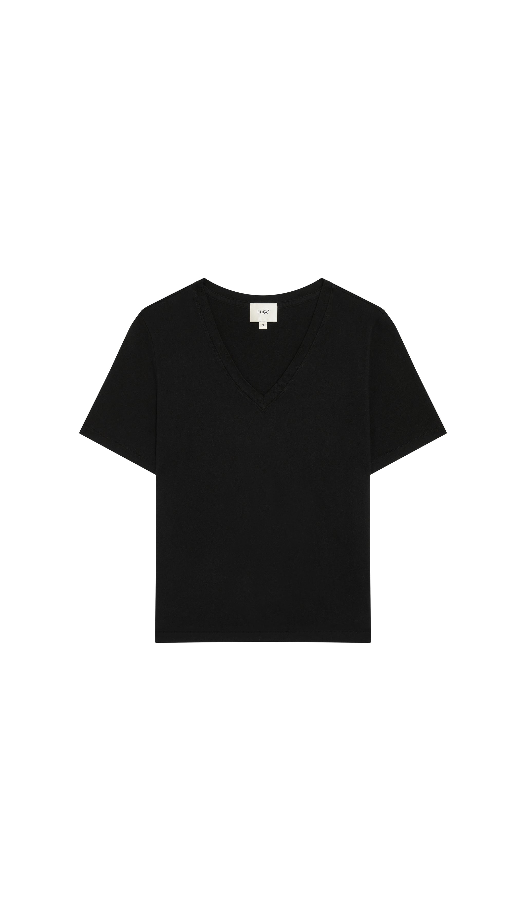 Black v-neck t-shirt on a white background