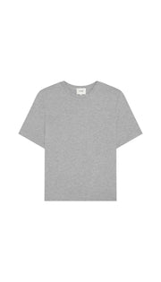 Gray crew neck t-shirt flat on a white background
