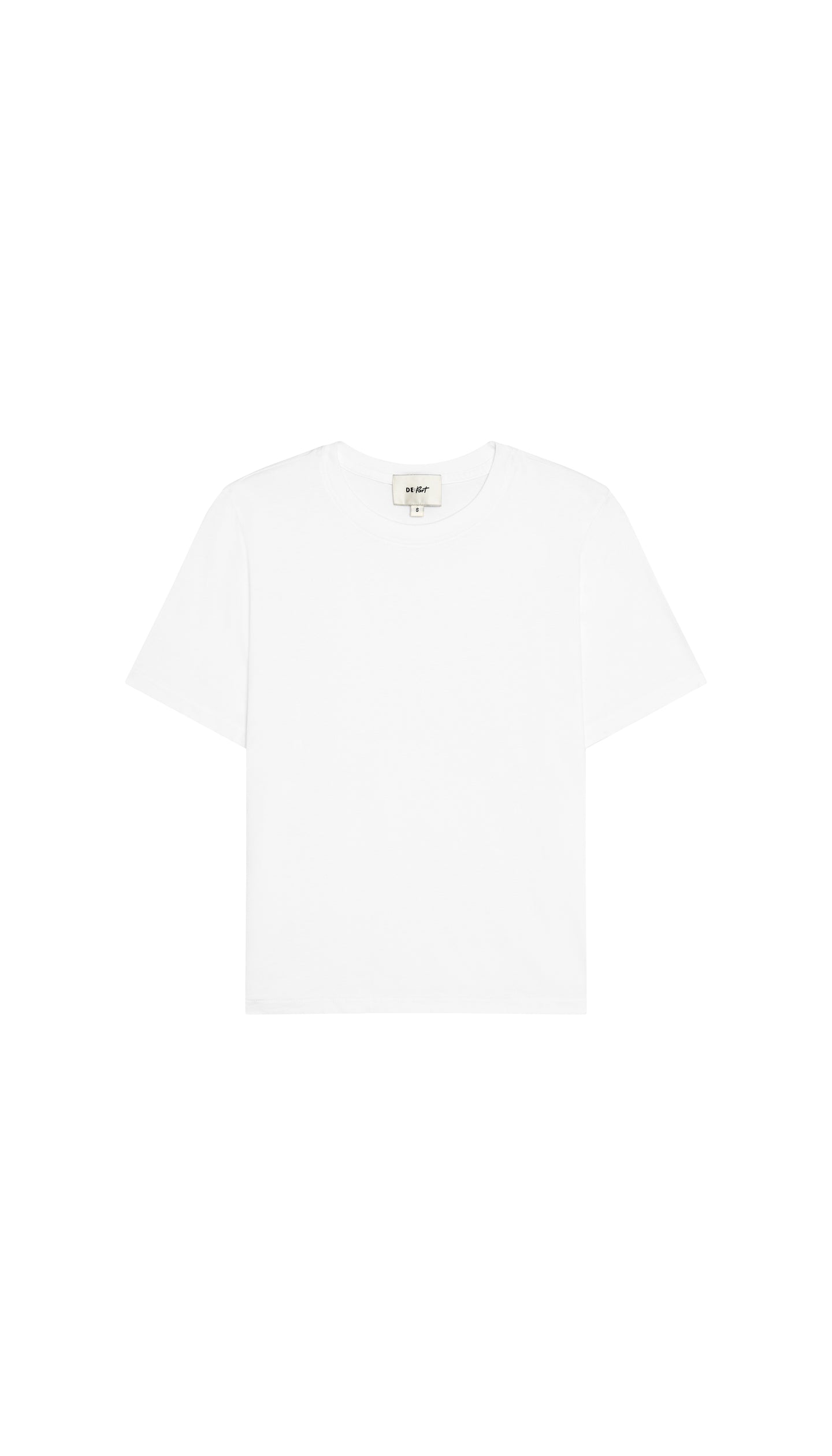 DePart white crew neck t-shirt on a white background