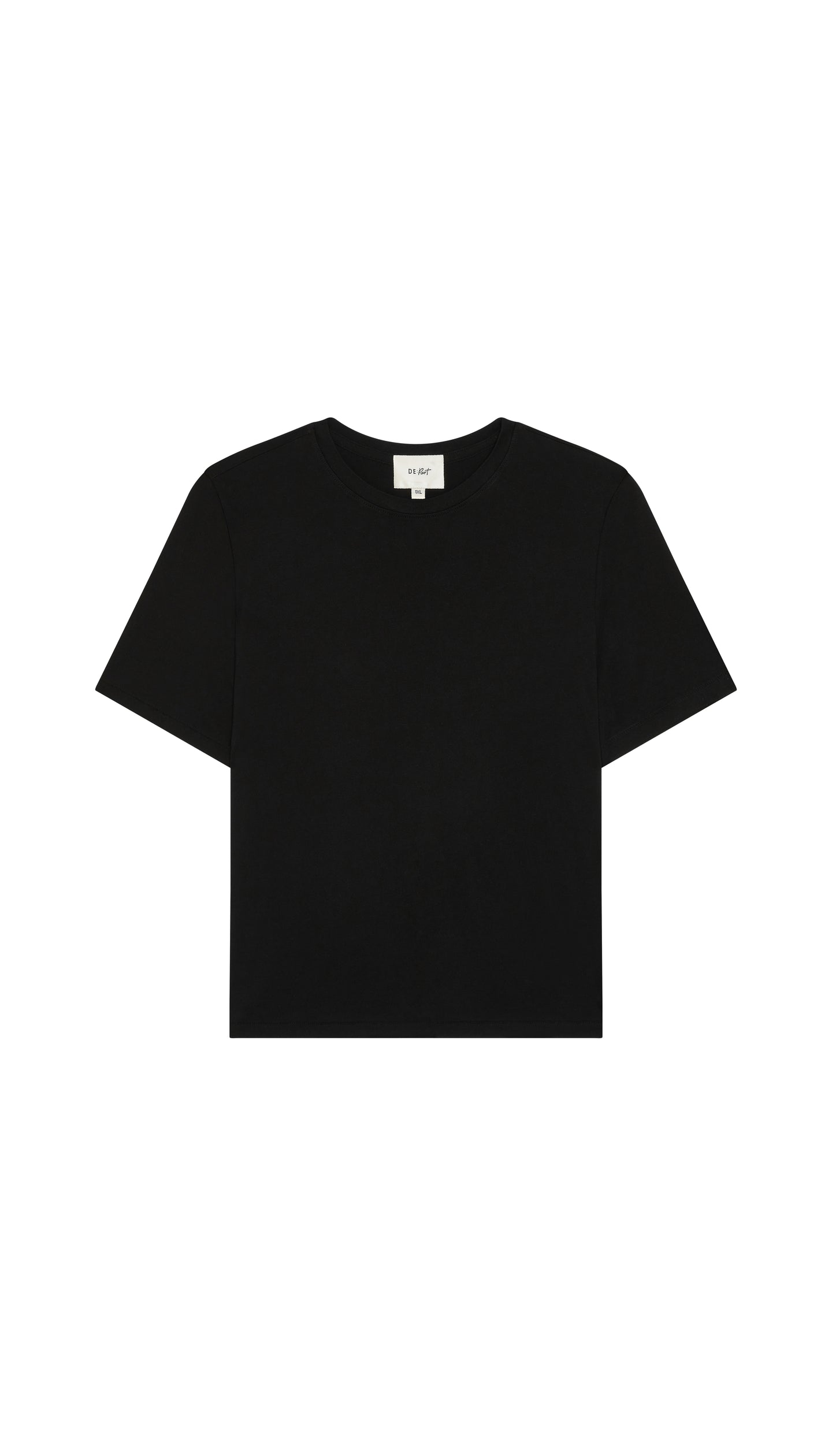 Black Depart crew neck t-shirt flat on a white background