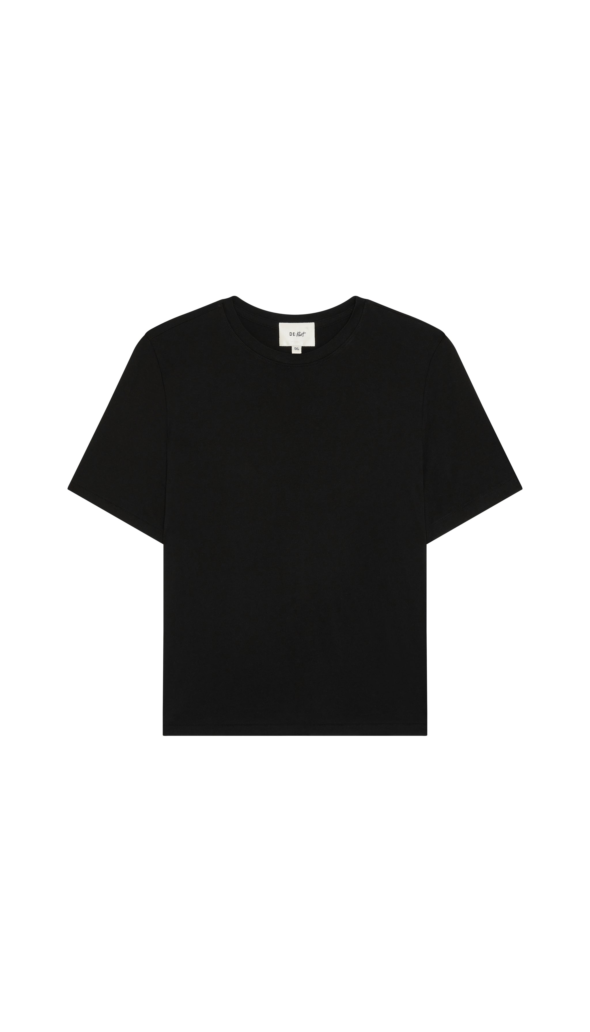 Black Depart crew neck t-shirt flat on a white background