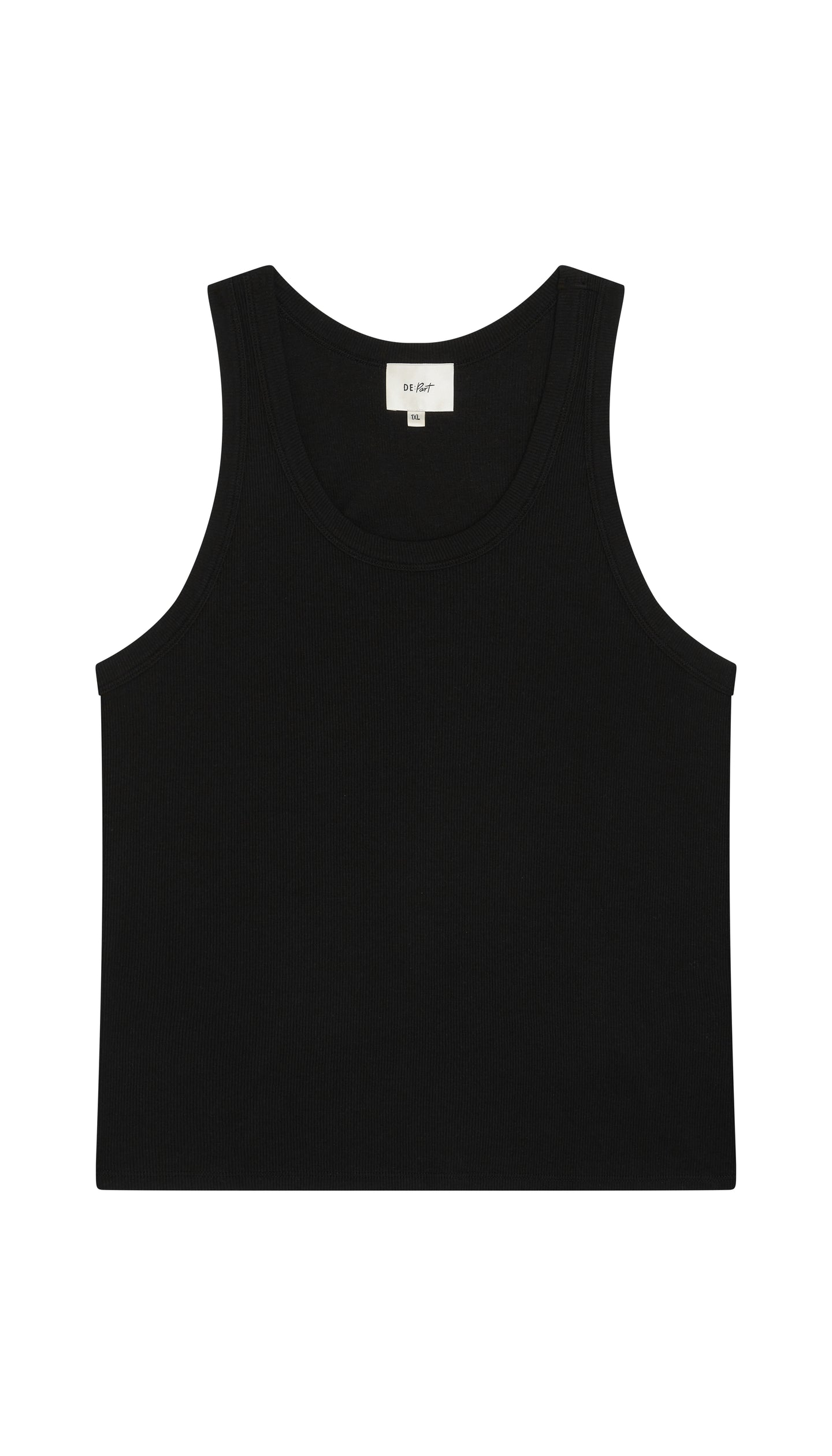 Black tank top flat on a white background