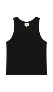 Black tank top flat on a white background