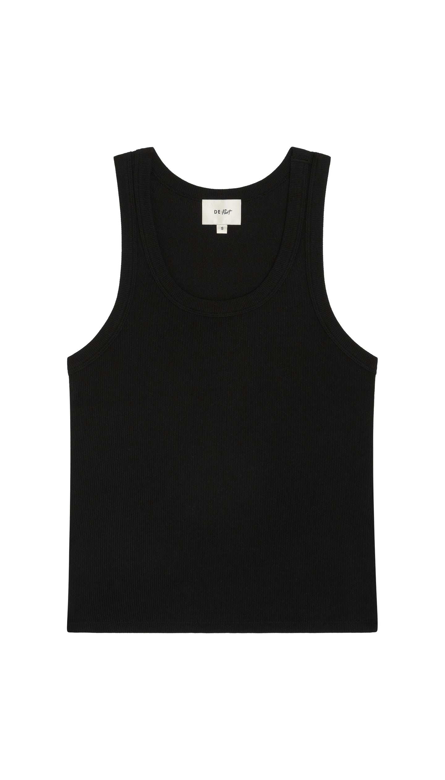 Black tank top flat on a white background