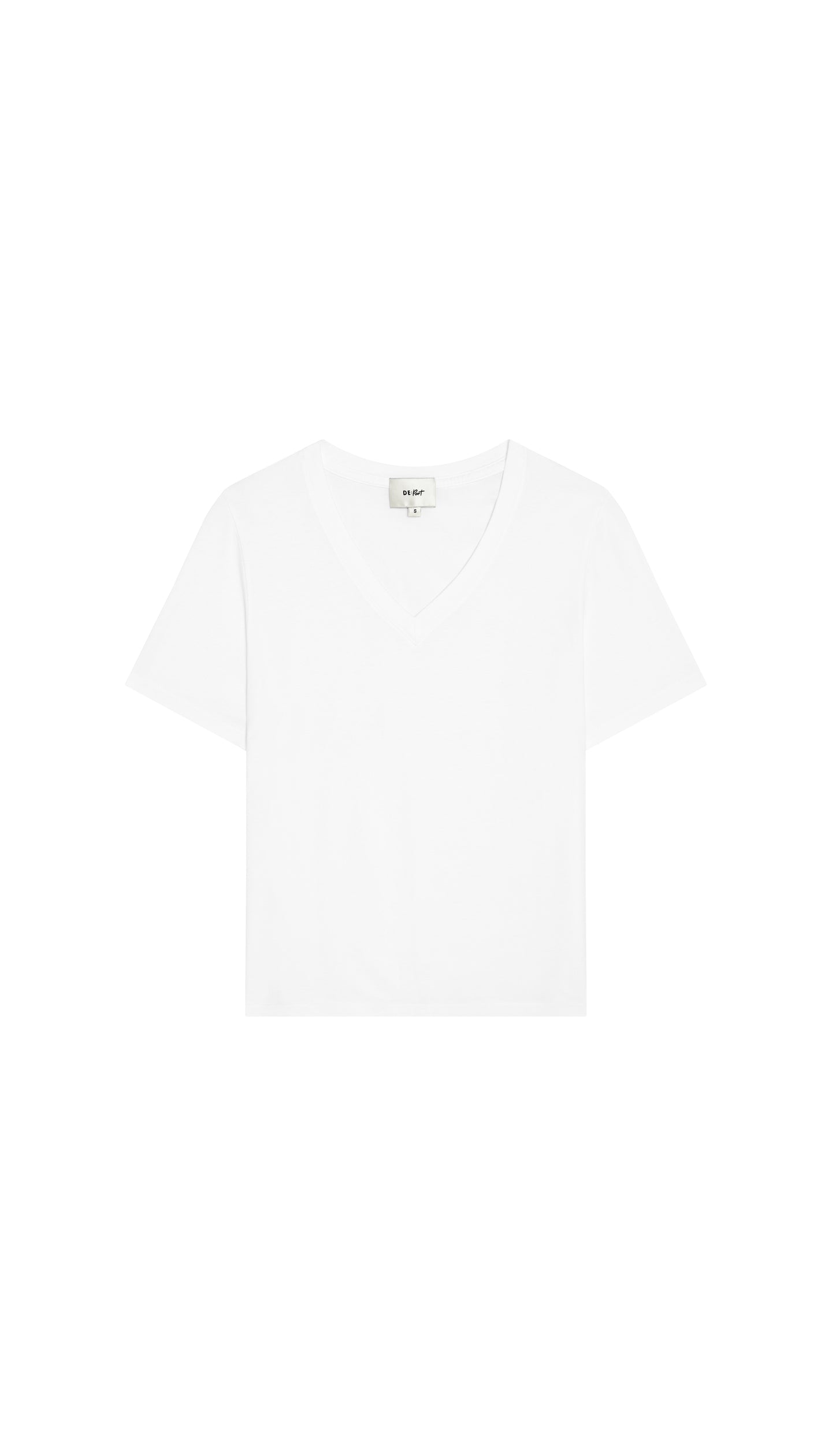 DePart white v-neck t-shirt on a white background