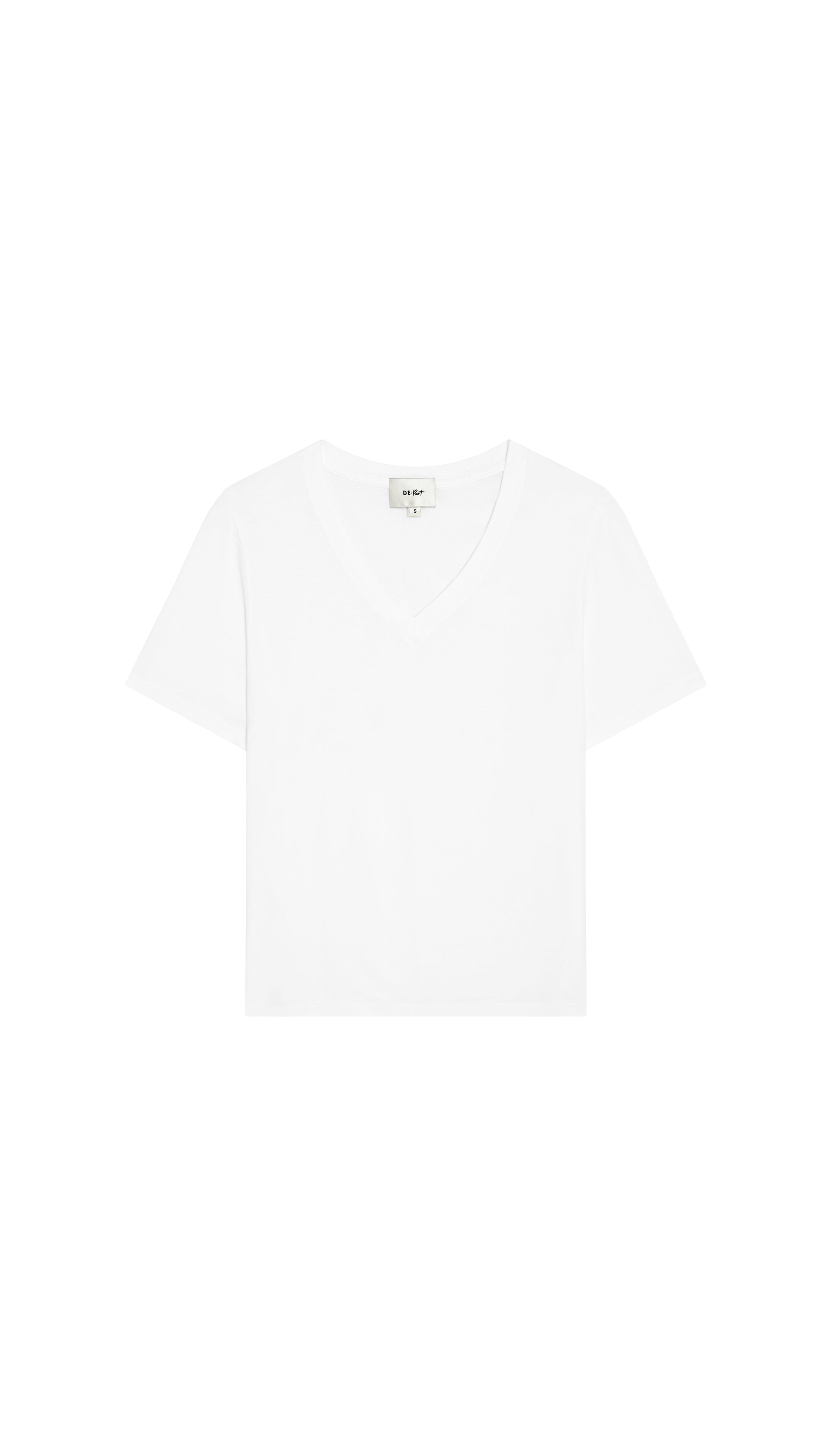 DePart white v-neck t-shirt on a white background