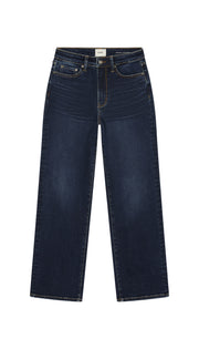 Pair of DePart Beverly dark blue straight jeans flat on a white background