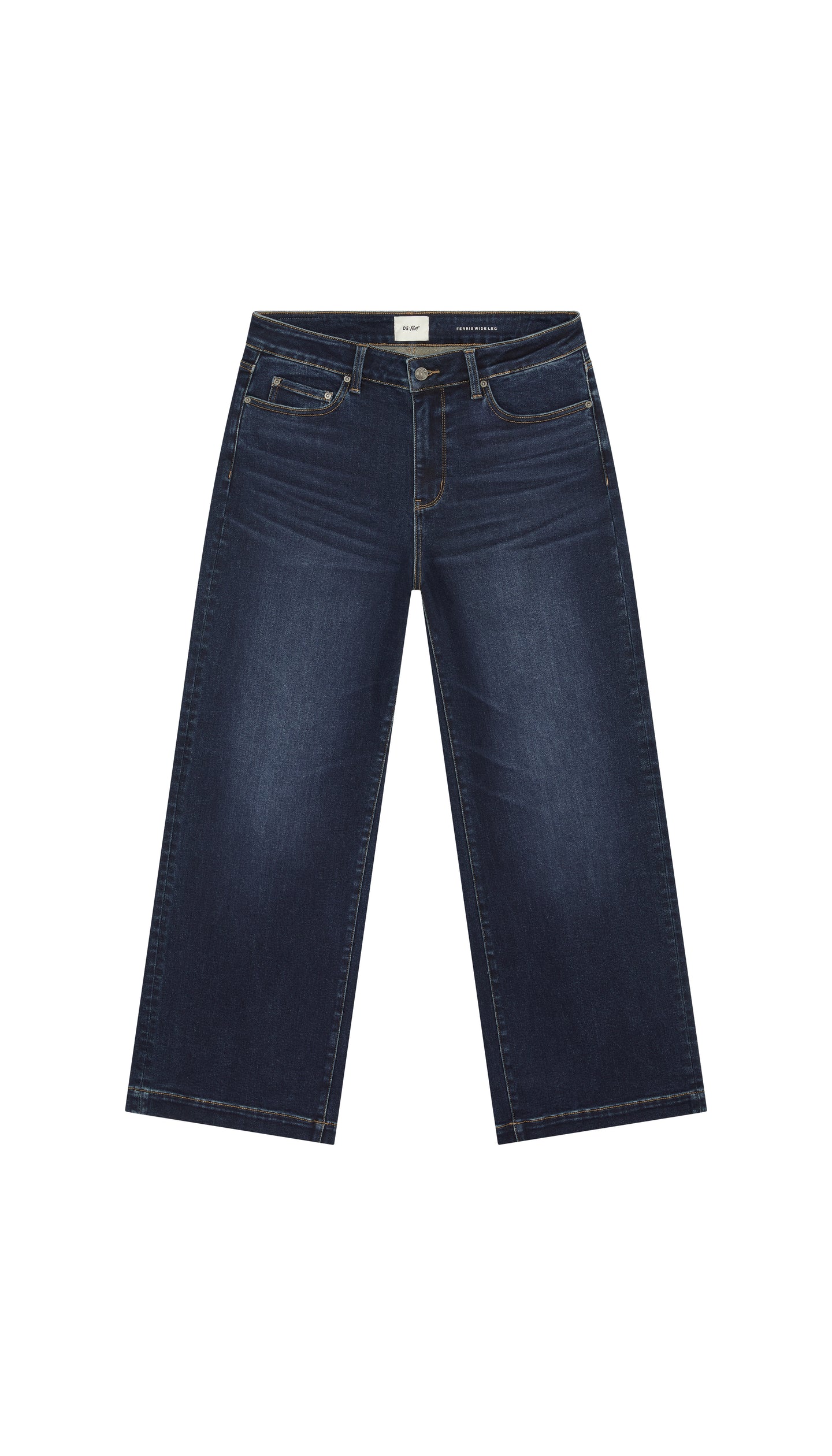 DePart dark blue wide leg jeans flat on a white background