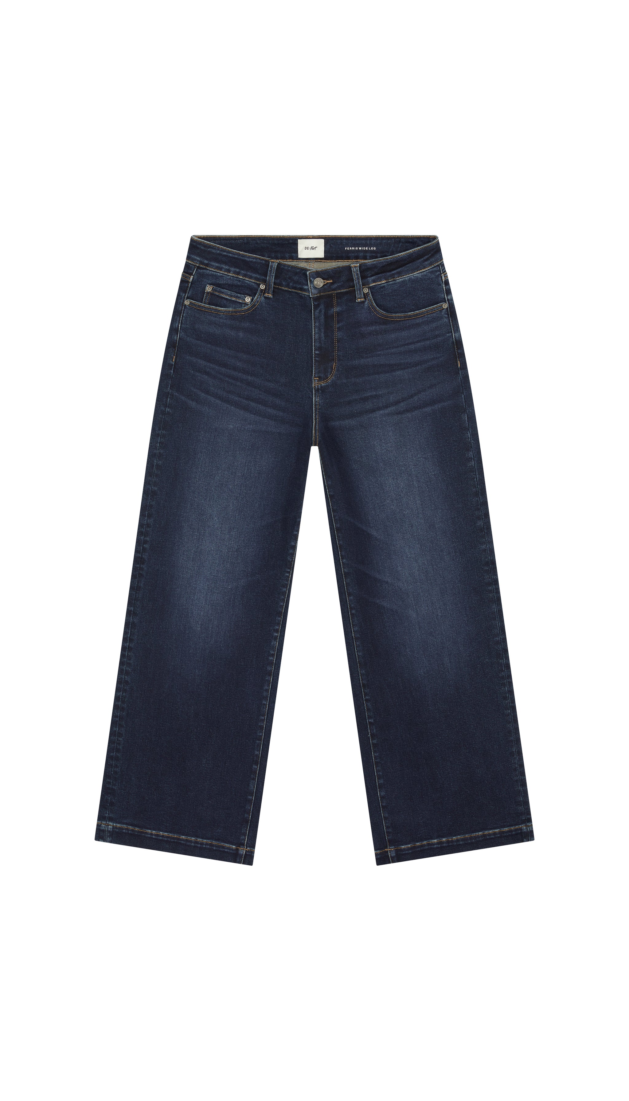 DePart dark blue wide leg jeans flat on a white background