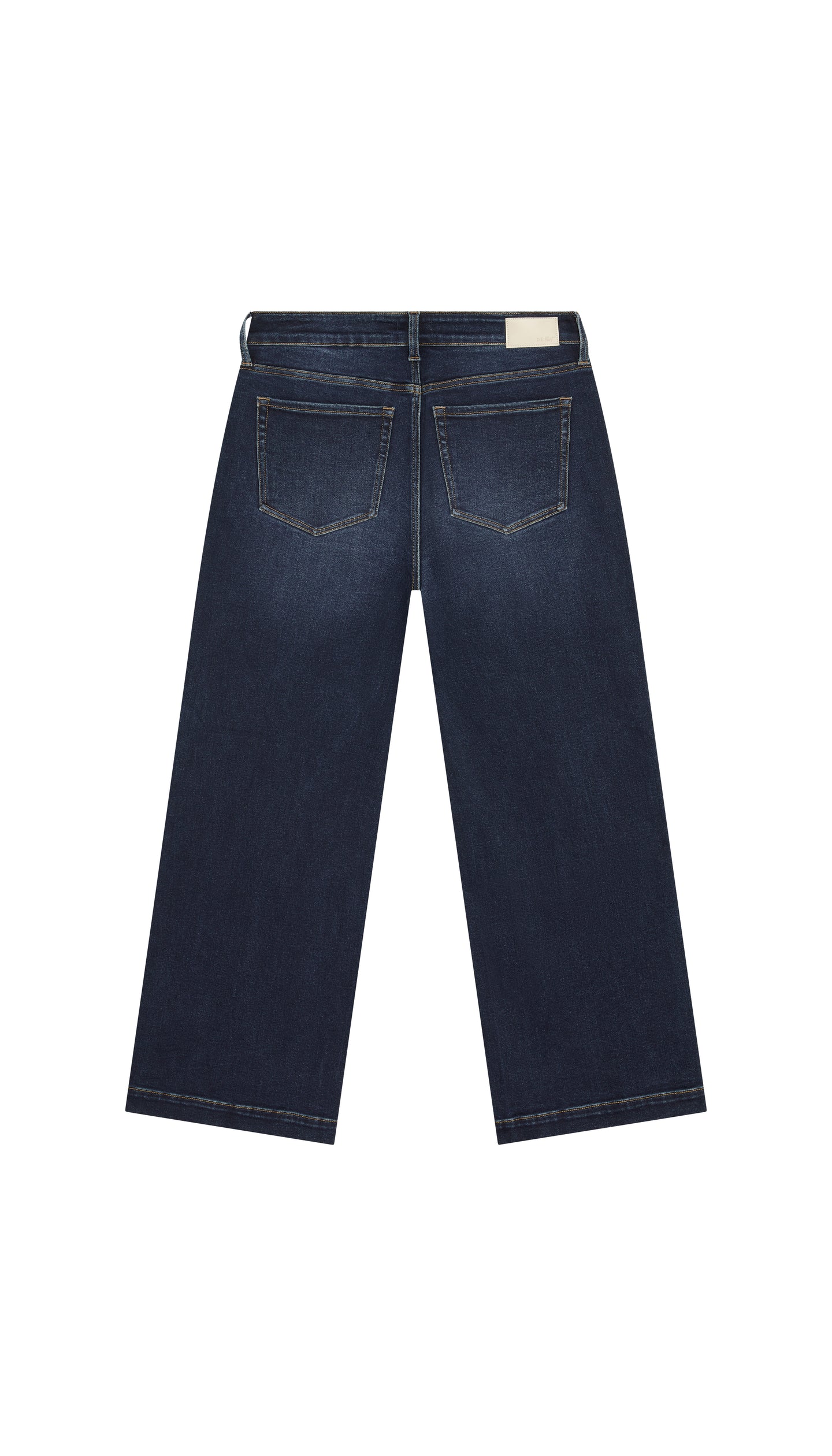 DePart dark blue wide leg jeans flat backside on a white background