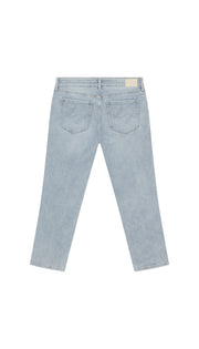 Light blue skinny jeans backside flat on a white background