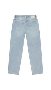 Light blue skinny jeans backside flat on a white background