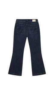DePart dark blue flare jeans flat backside on a white background