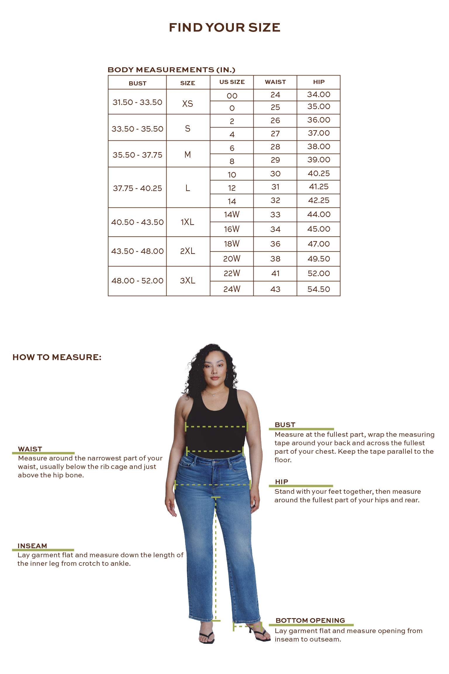 Denim Fit Size Chart and how to measure