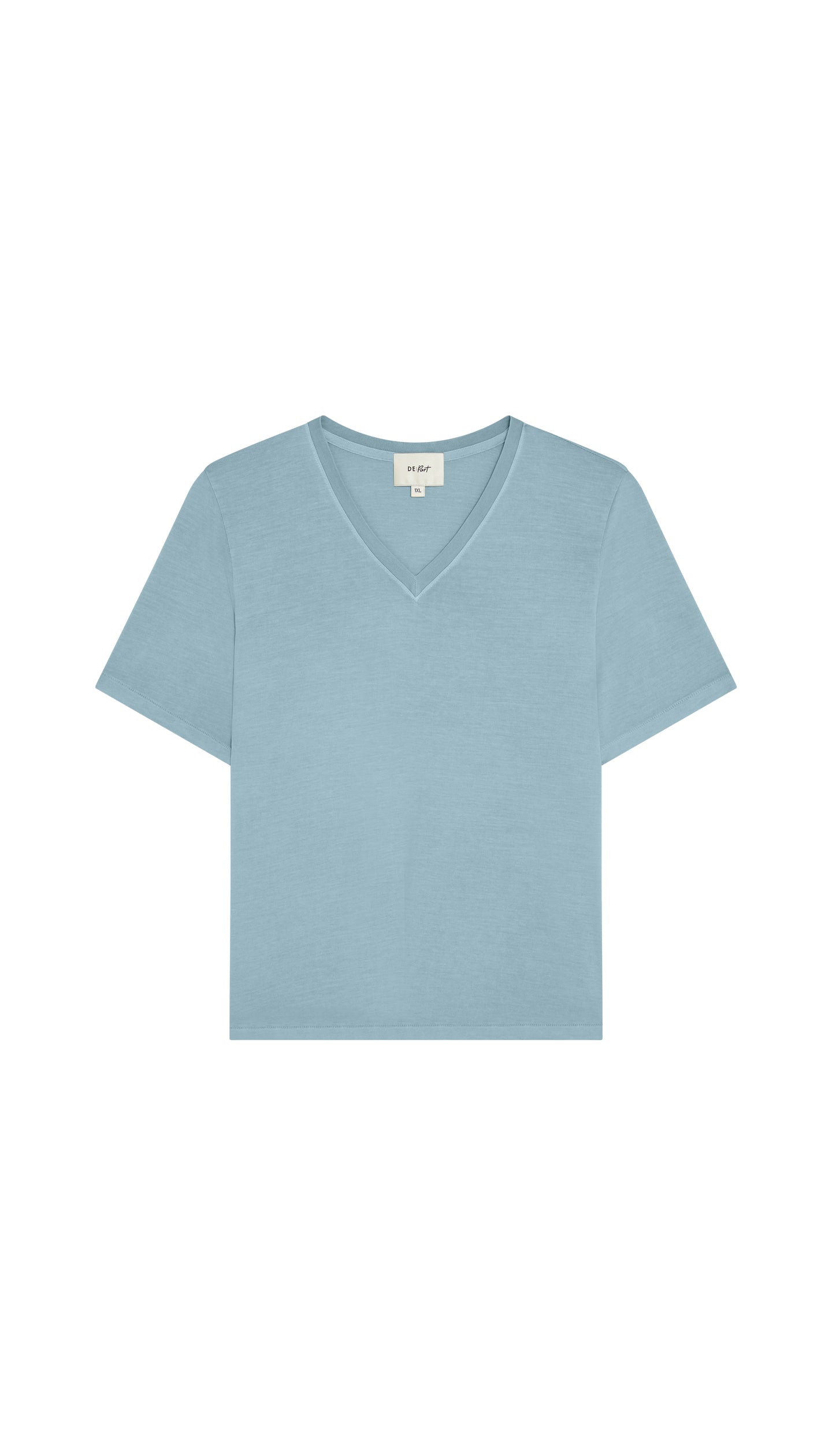 Light blue V-neck sweater on a white background