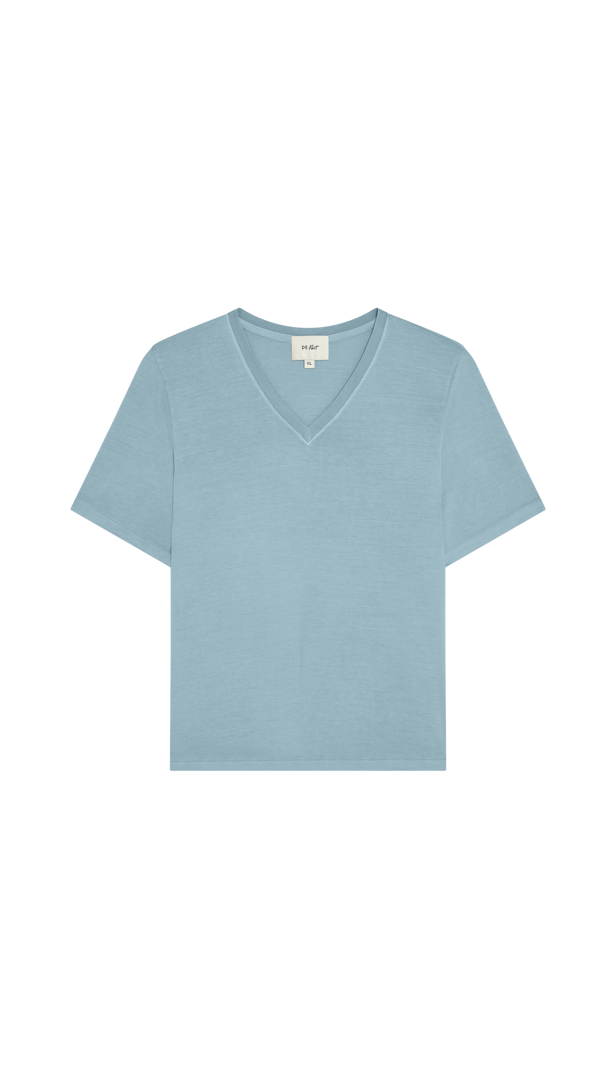 Light blue V-neck sweater on a white background